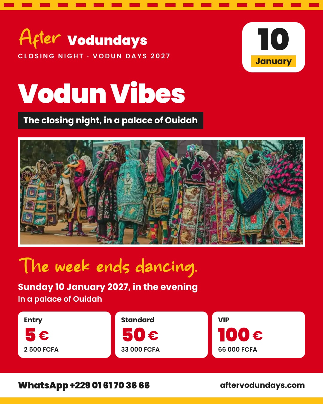 Poster: Vodun Vibes, the closing night, in a palace of ouidah, sunday 10 january 2027, in the evening, Ouidah