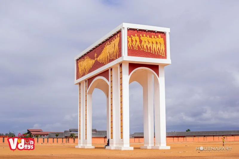 The Door of No Return, white arch with red bas-reliefs, Ouidah, Benin